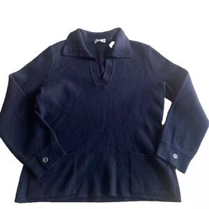 Vintage ULLA WOOL Blend OPEN NECK POLO SWEATER COASTAL Size L  Blk Made in Italy